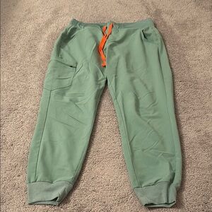 Figs Green Joggers with Orange Drawstring